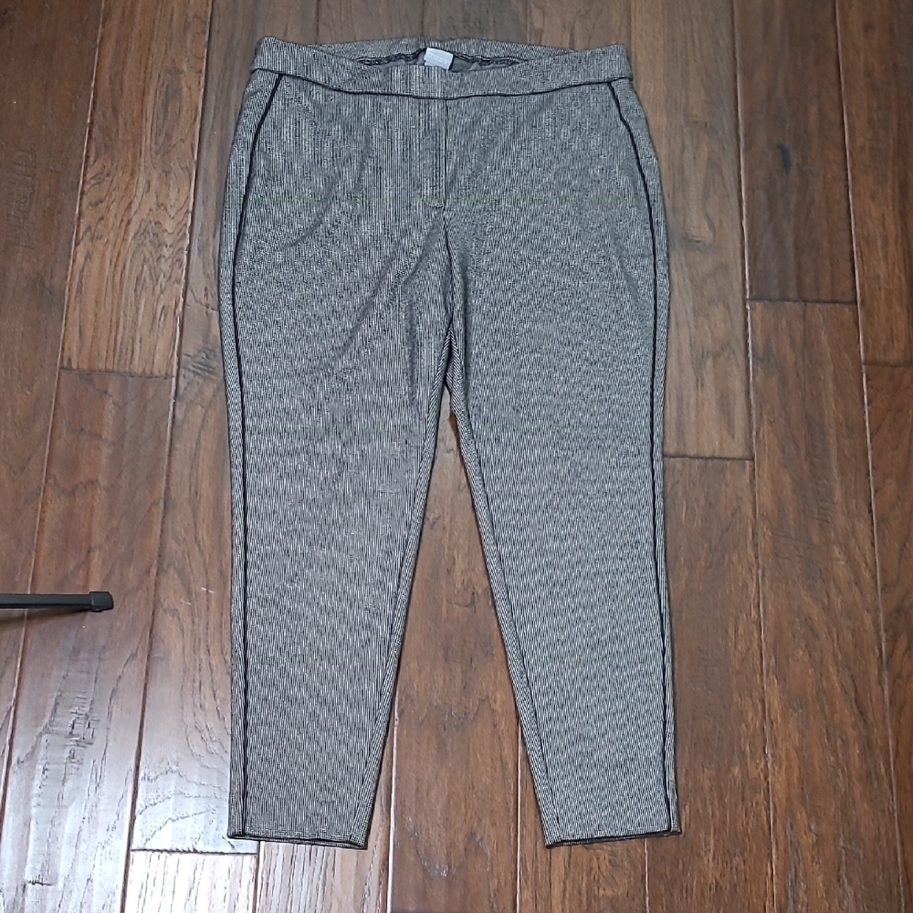 Chico's Black & White Herringbone Ankle Pants with Faux Leather Leg Stripe (3)